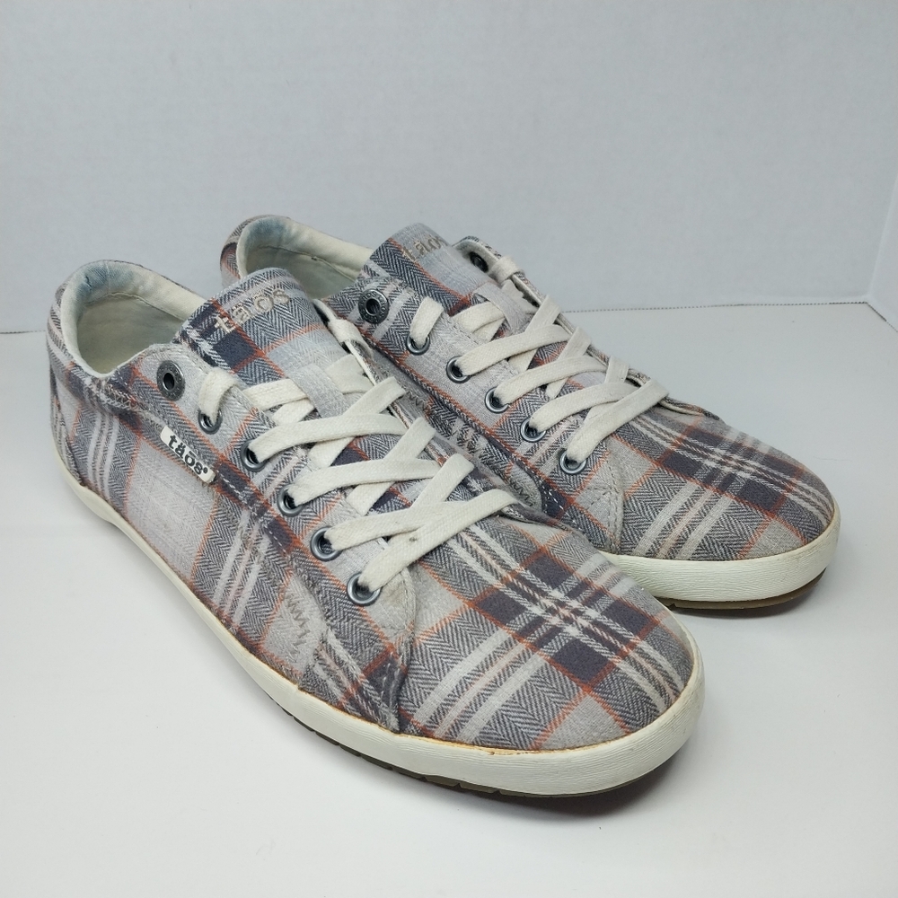 Taos Star Womens size 10 Lace Up Sneakers Grey Plaid Comfort sneaker shoes
